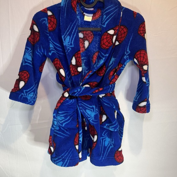 SpiderMan Kid's Bath Robe Sz 4 Soft Plush Belted Pockets Comfy Cozy Warm‎ Marvel - Picture 1 of 4
